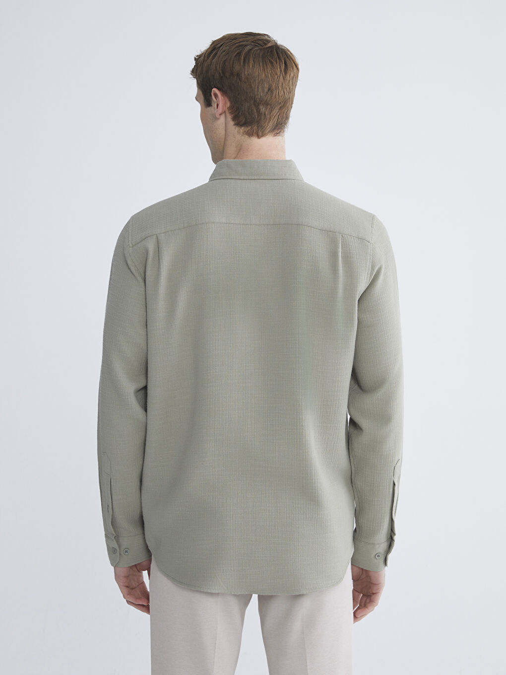 Yeşil Regular Fit Uzun Kollu Erkek Gömlek-3