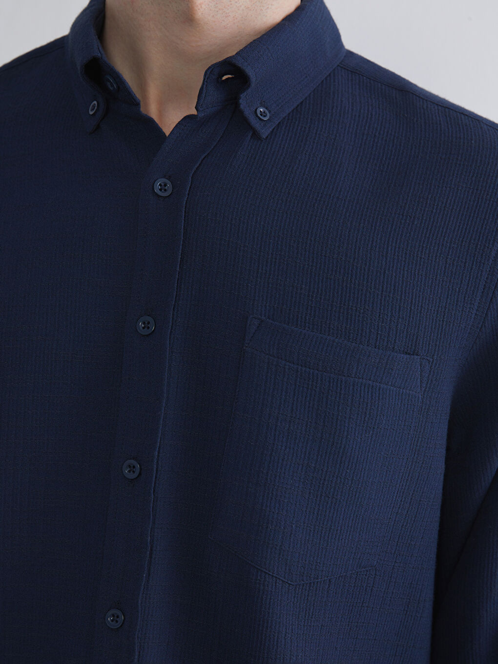 Lacivert Regular Fit Uzun Kollu Erkek Gömlek-2