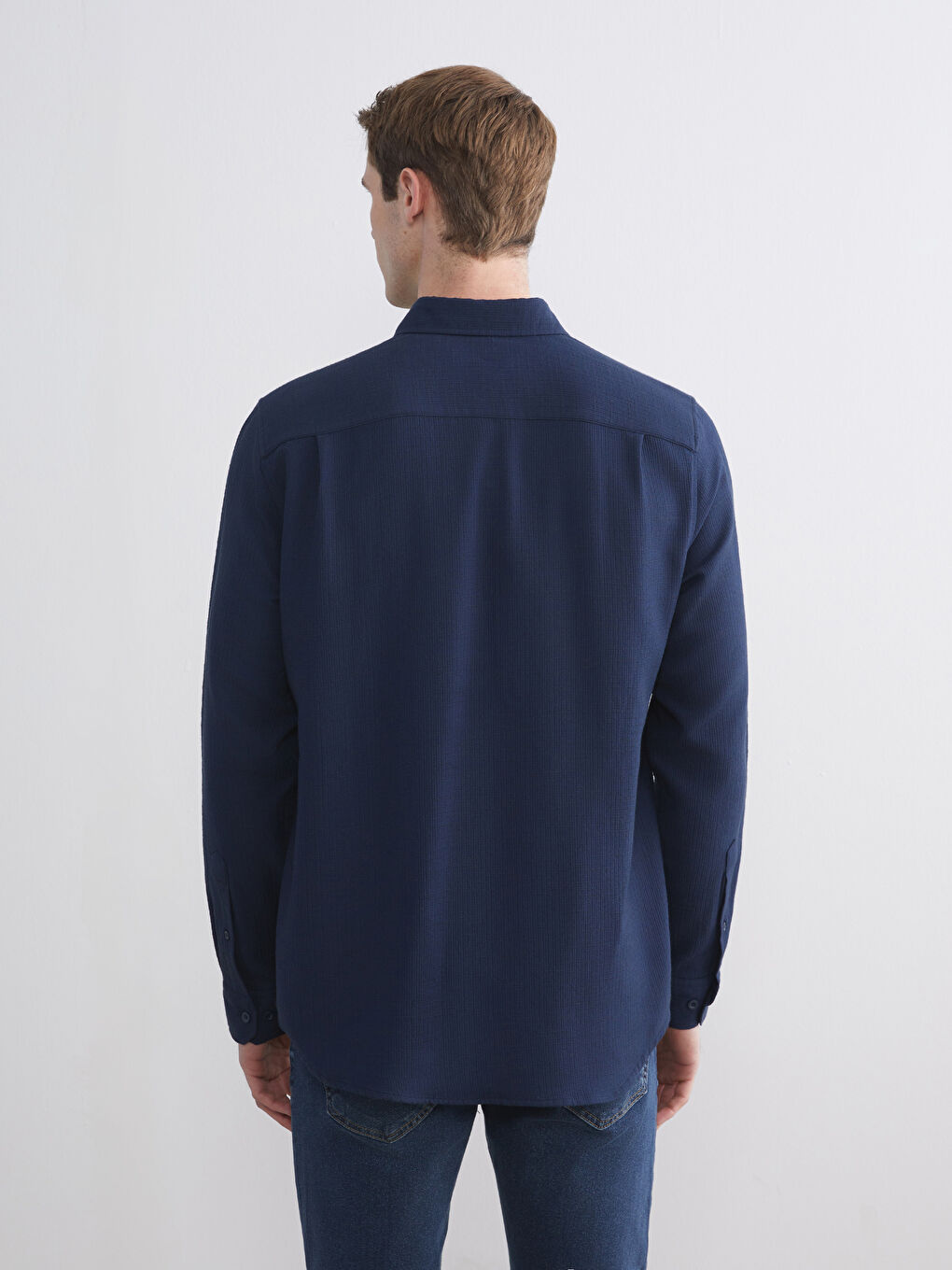 Lacivert Regular Fit Uzun Kollu Erkek Gömlek-3