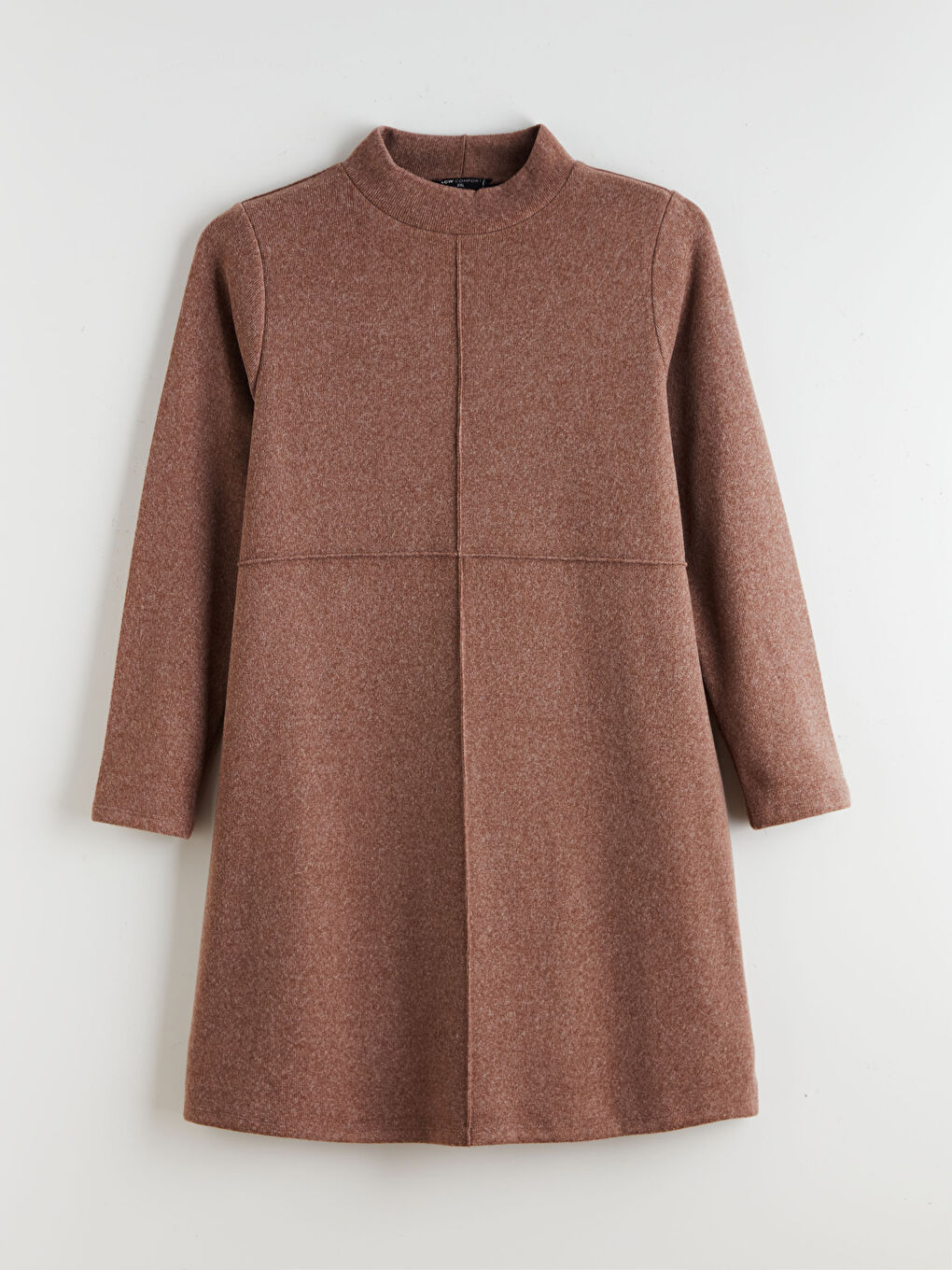 Kahverengi Büyük Beden Dik Yaka Mini Elbise-4