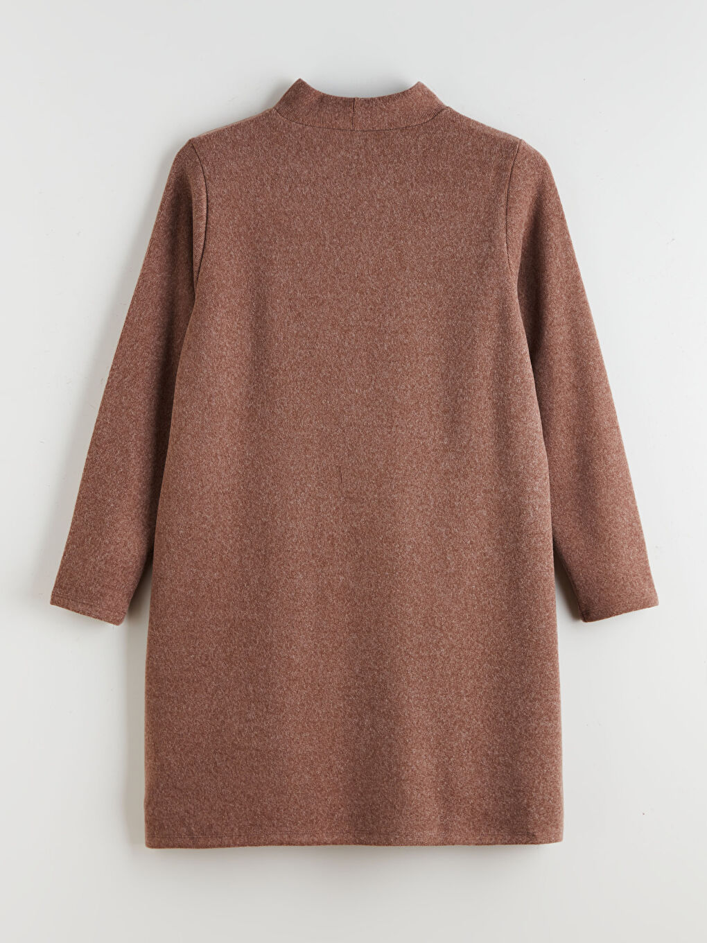 Kahverengi Büyük Beden Dik Yaka Mini Elbise-5
