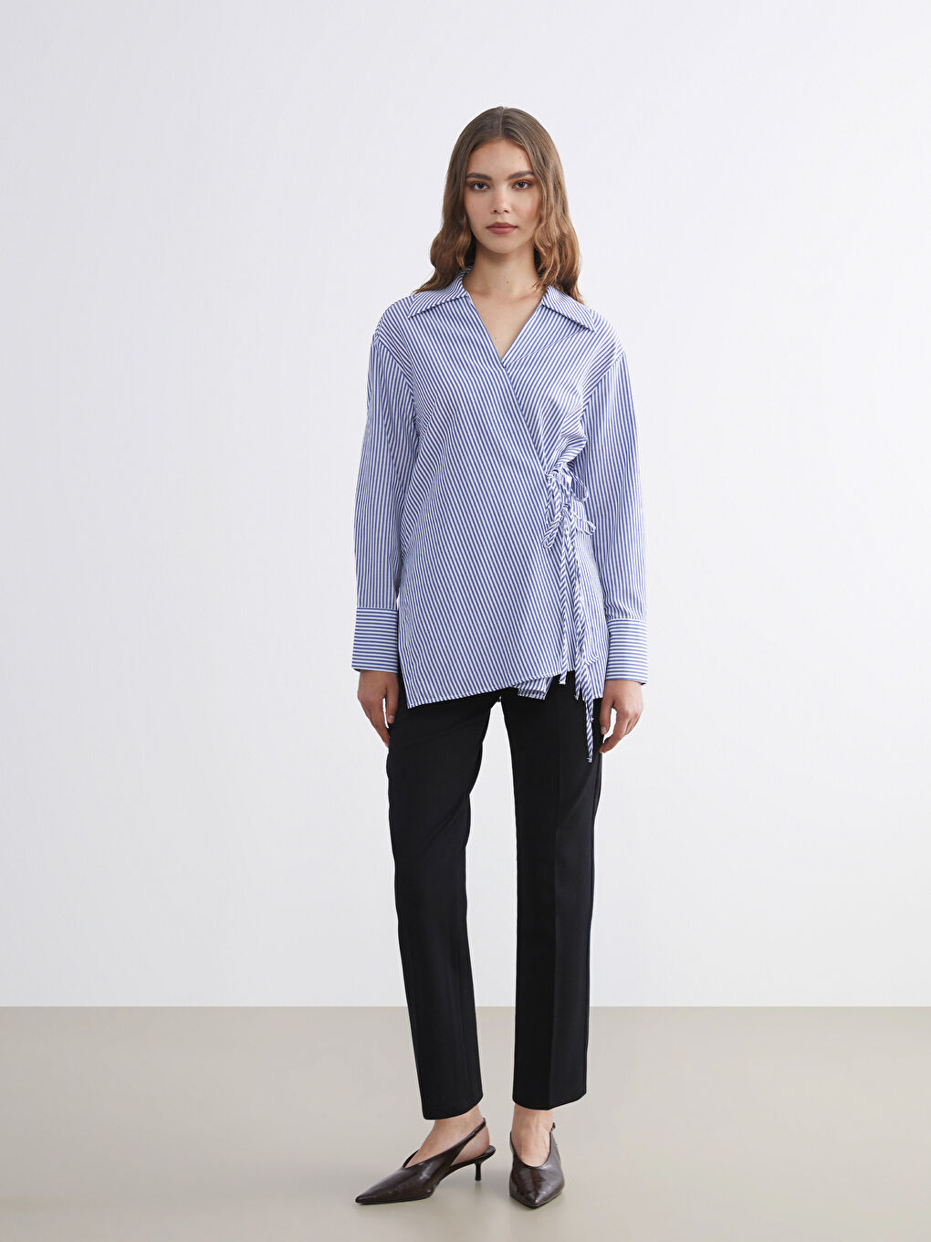 Lacivert Beli Bağlamalı Kadın Gömlek Tunik-1