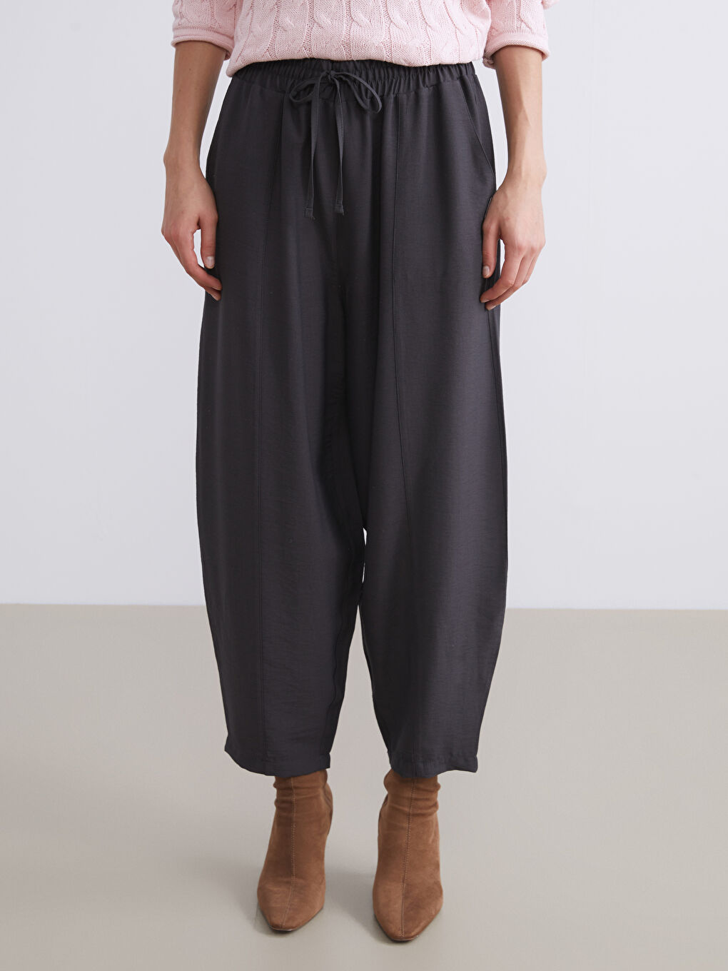 Antrasit Beli Lastikli Kadın Pantolon-1