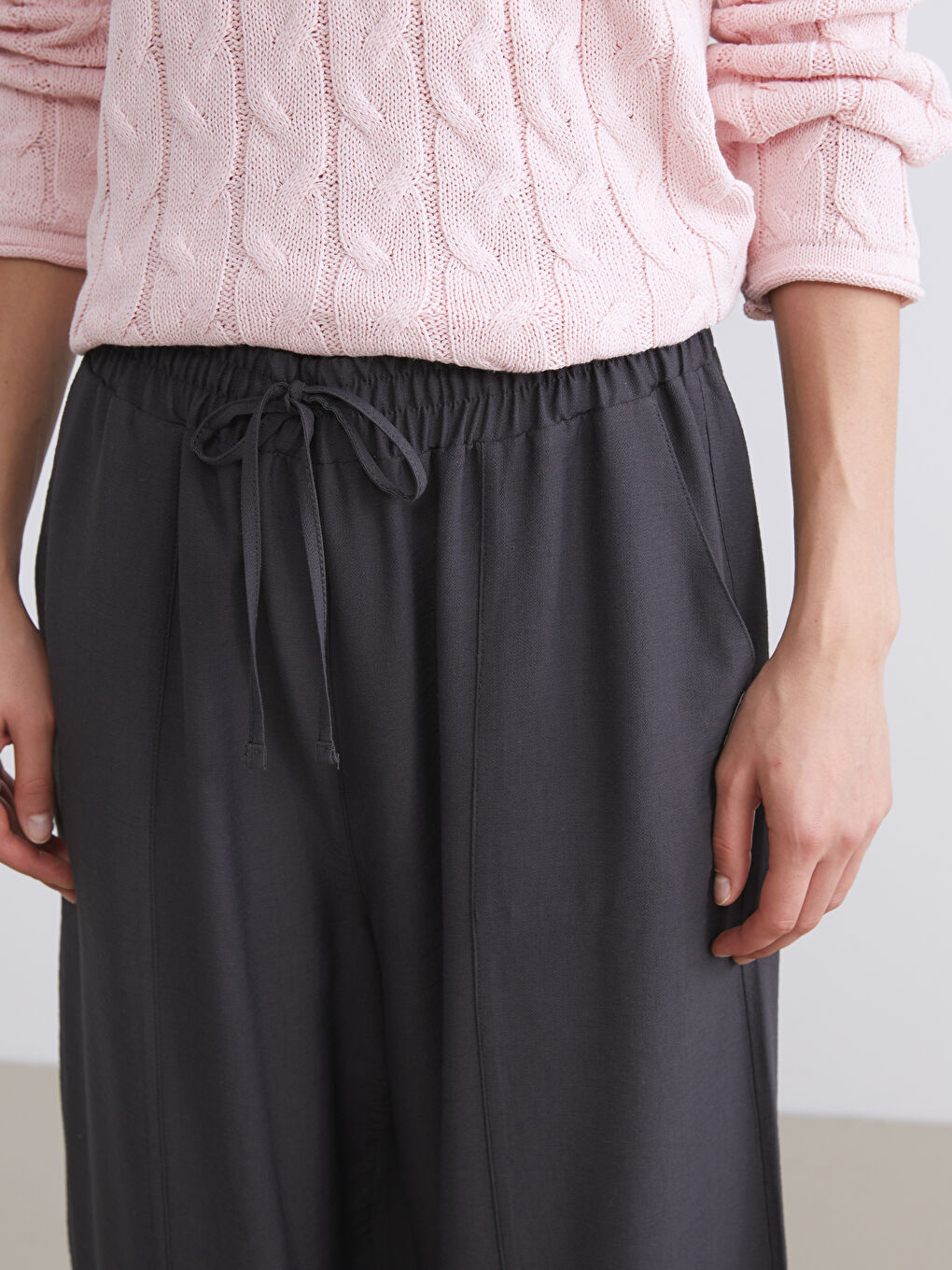 Antrasit Beli Lastikli Kadın Pantolon-2