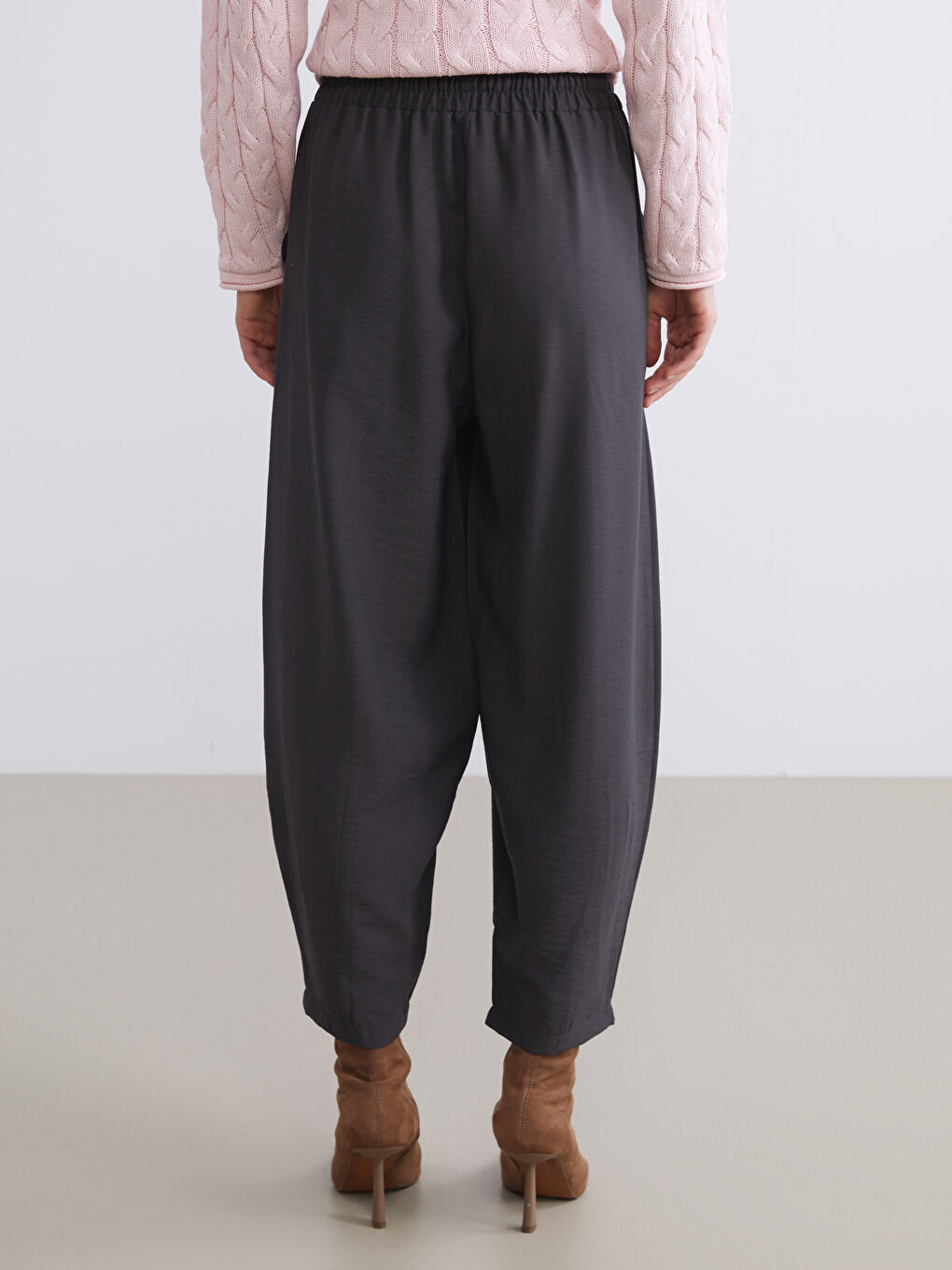 Antrasit Beli Lastikli Kadın Pantolon-3