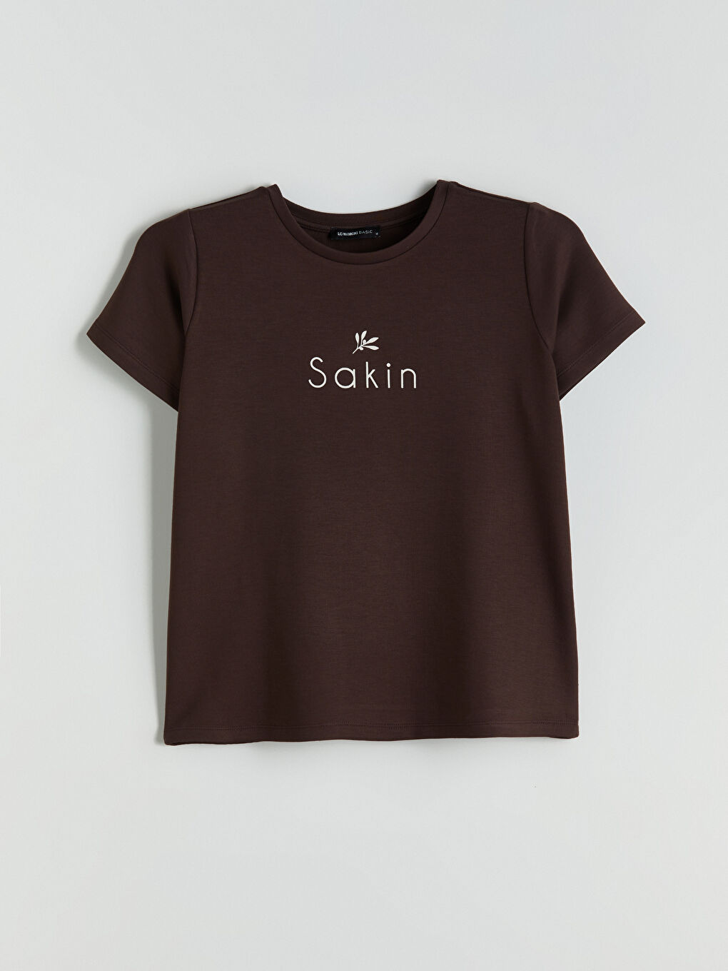 Kahverengi Bisiklet Yaka Slogan Baskılı Kadın Tişört-4