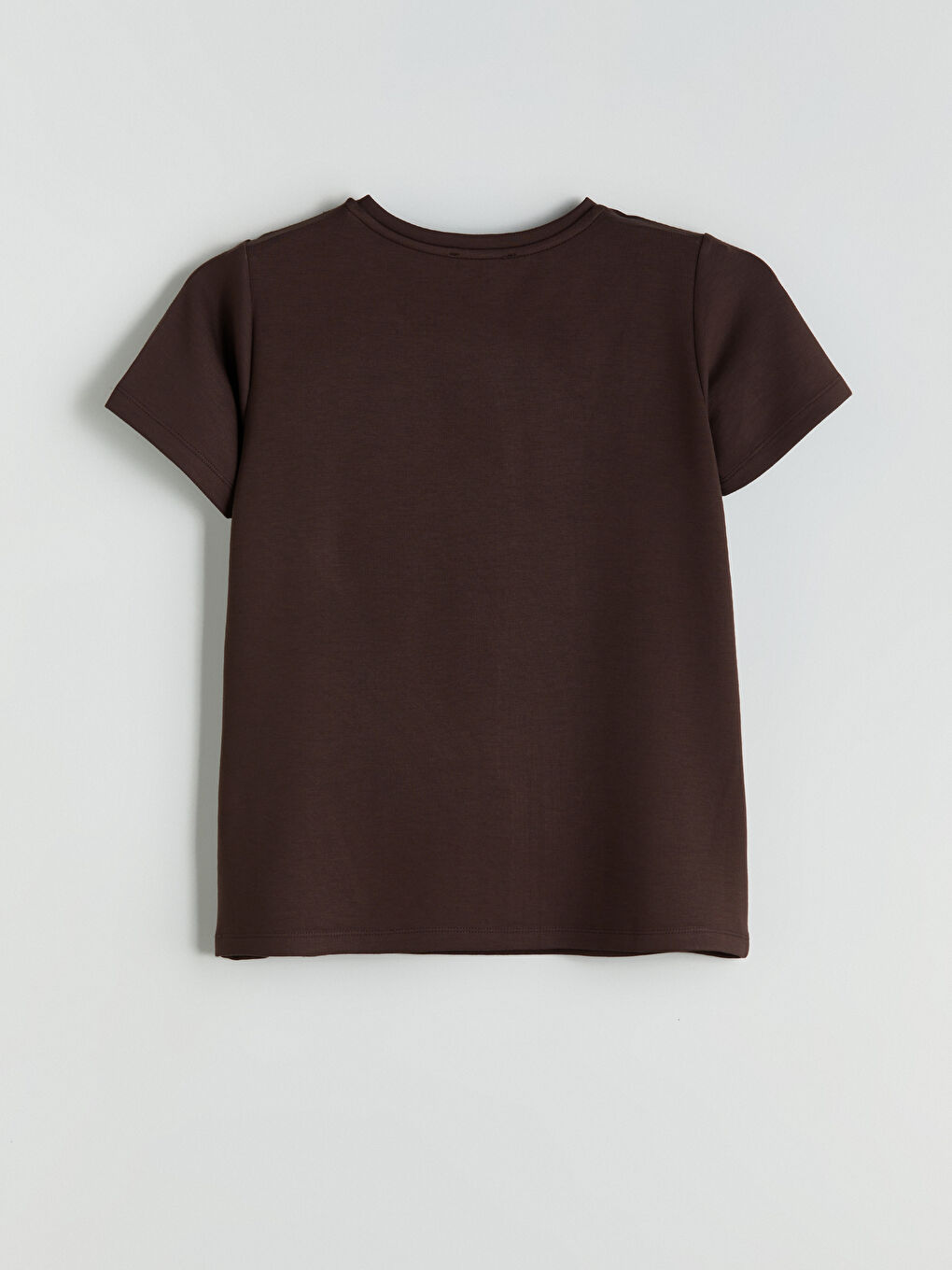 Kahverengi Bisiklet Yaka Slogan Baskılı Kadın Tişört-5