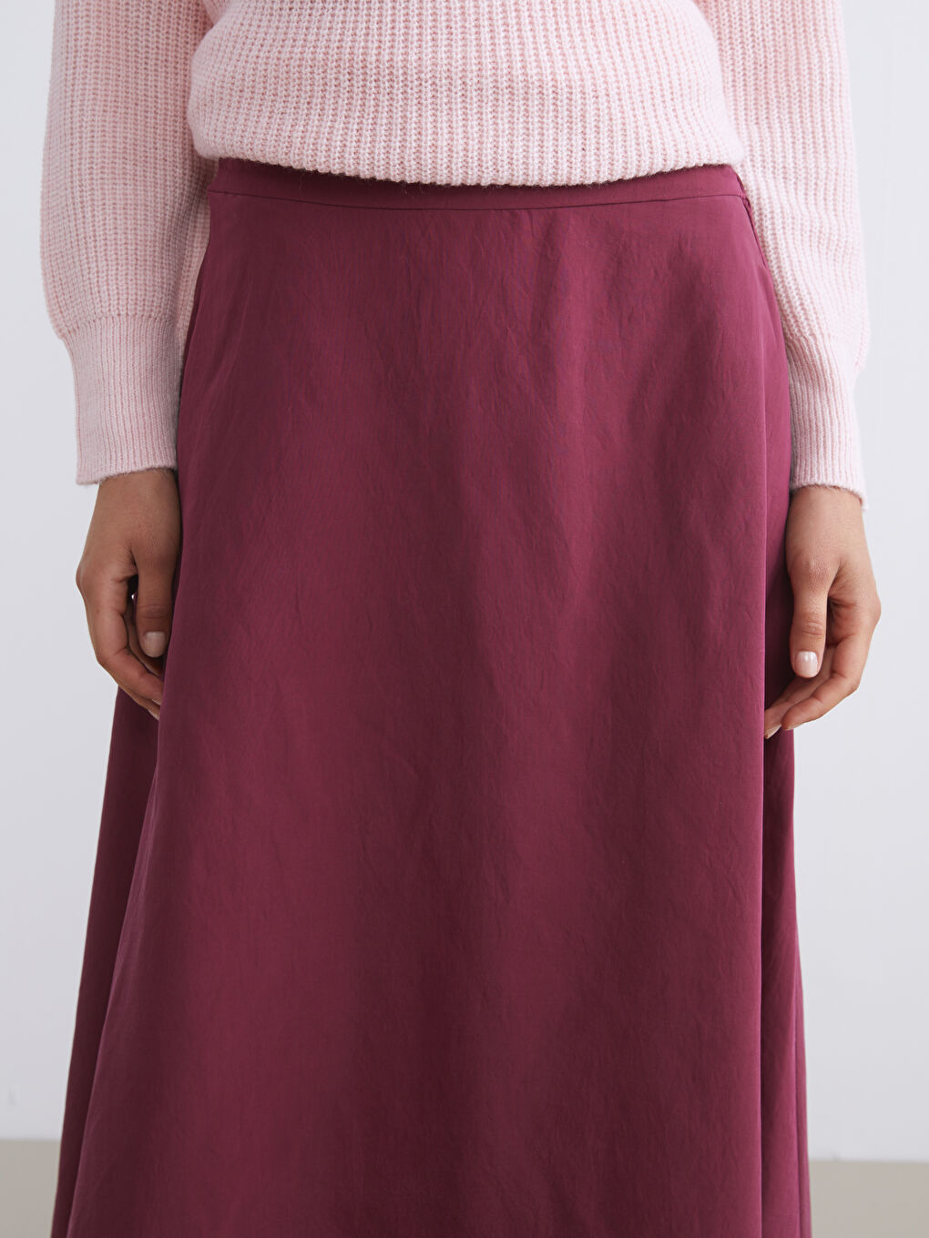 Bordo Beli Lastikli Modal Karışımlı A Kesim Etek-2