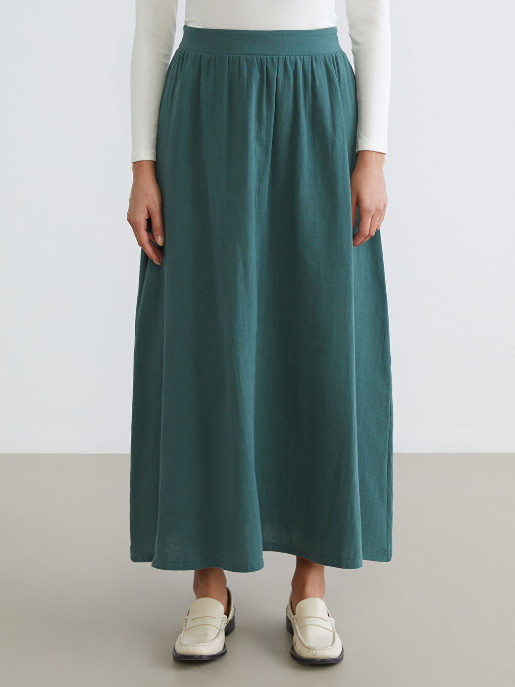 Yeşil Beli Lastikli Kloş Etek-1