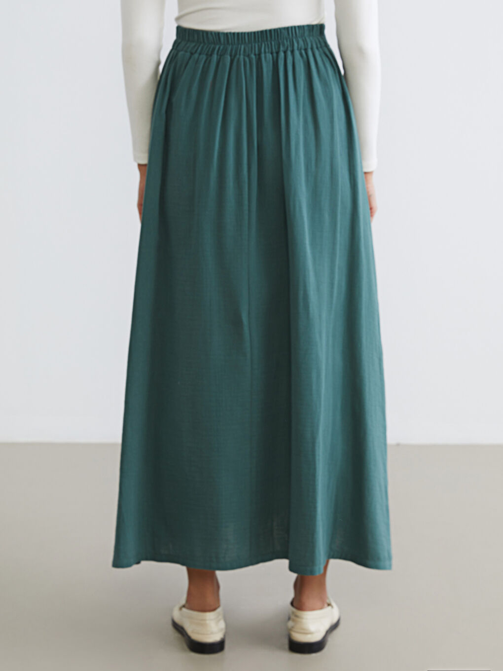 Yeşil Beli Lastikli Kloş Etek-3