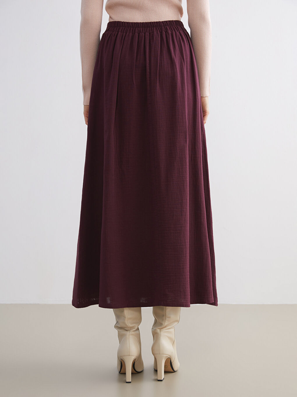 Mürdüm Beli Lastikli Kloş Etek-3