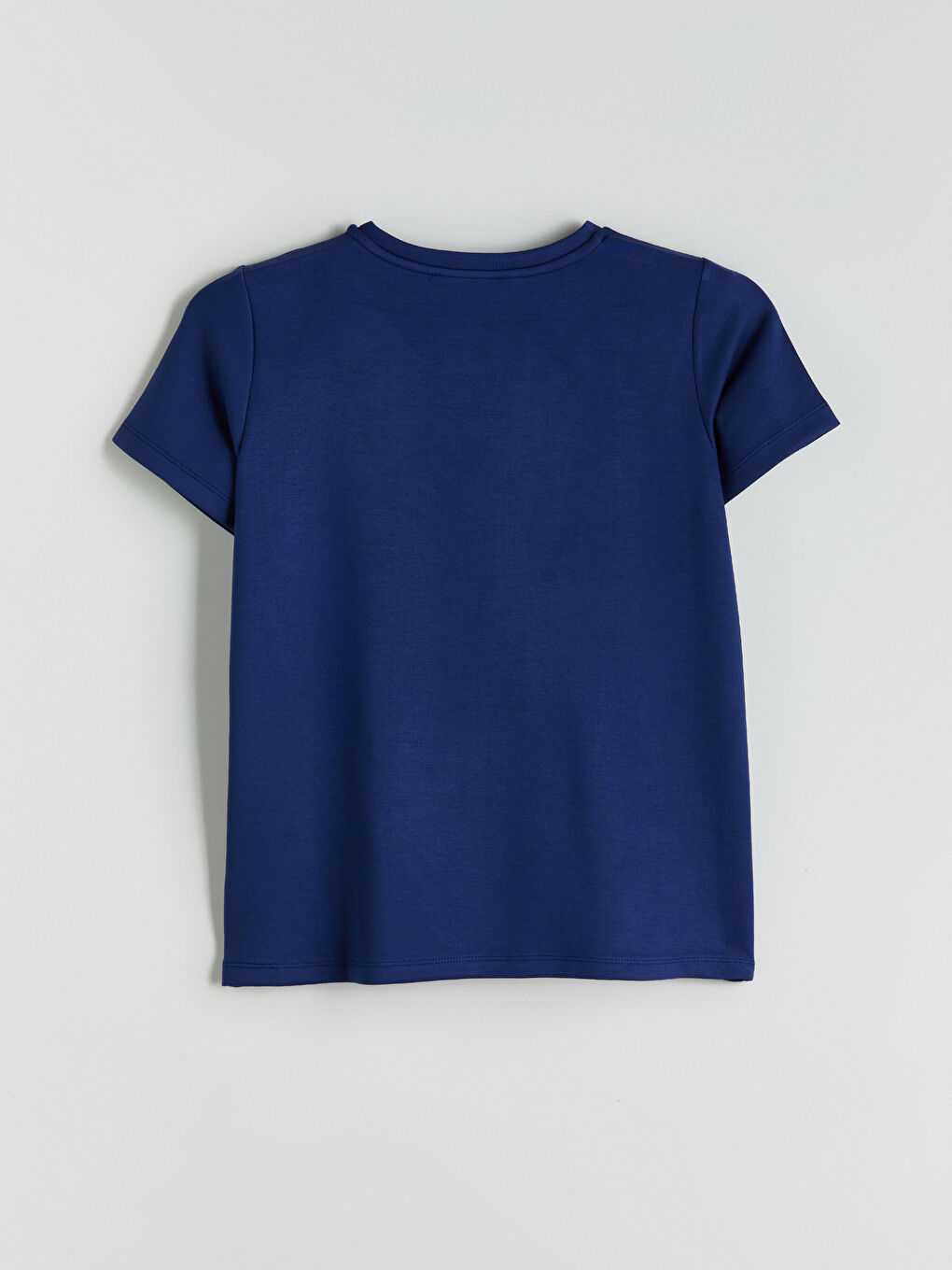 Lacivert Bisiklet Yaka Slogan Baskılı Kadın Tişört-5