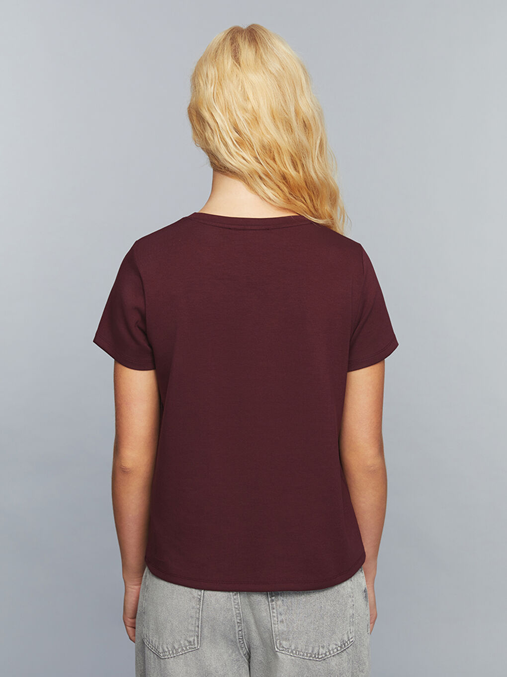 Mürdüm Bisiklet Yaka Slogan Baskılı Kadın Tişört-3