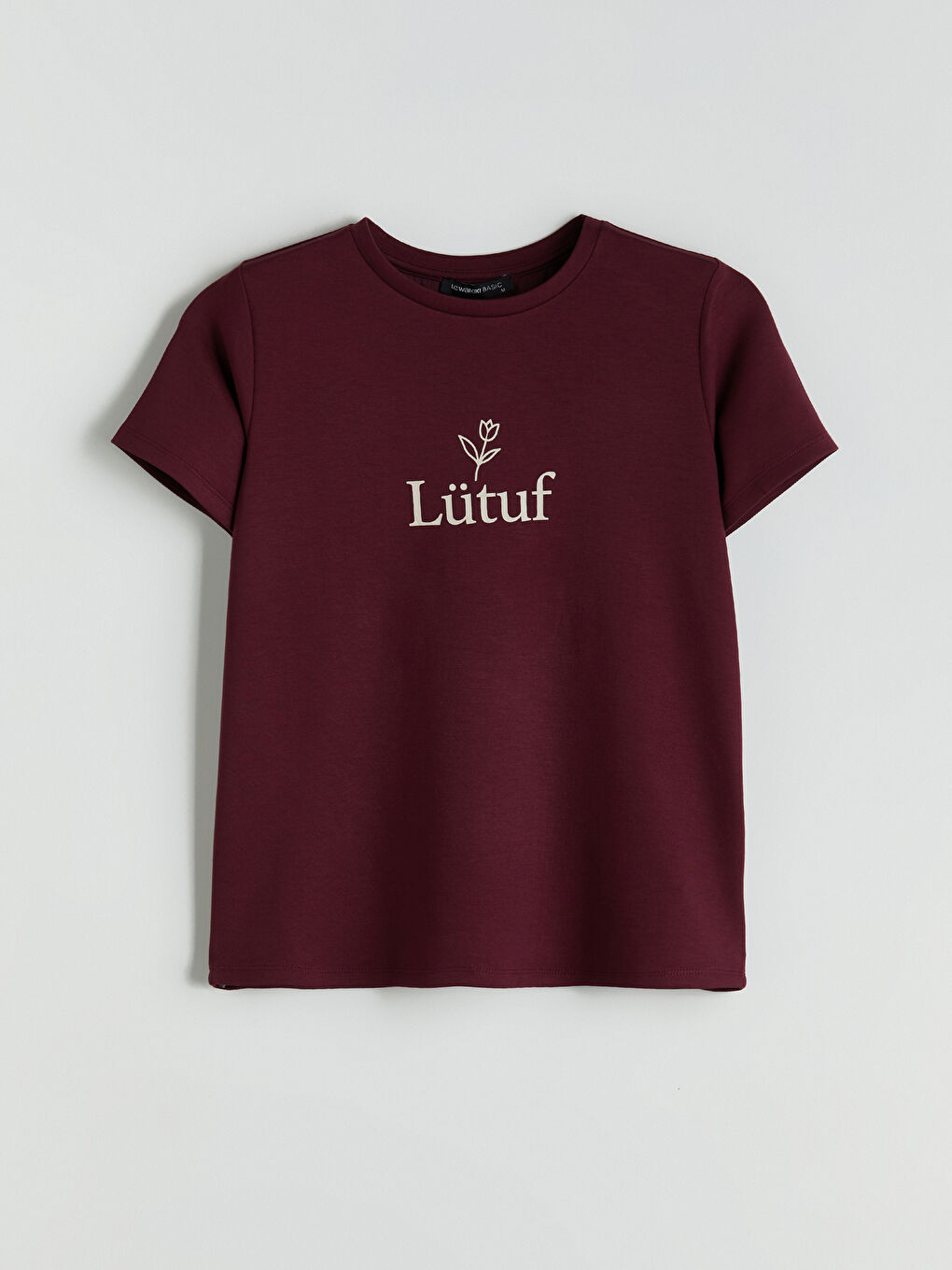 Mürdüm Bisiklet Yaka Slogan Baskılı Kadın Tişört-4