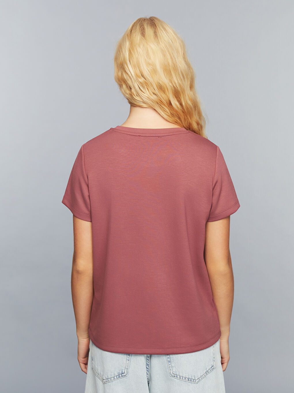 Pembe Bisiklet Yaka Slogan Baskılı Kadın Tişört-3