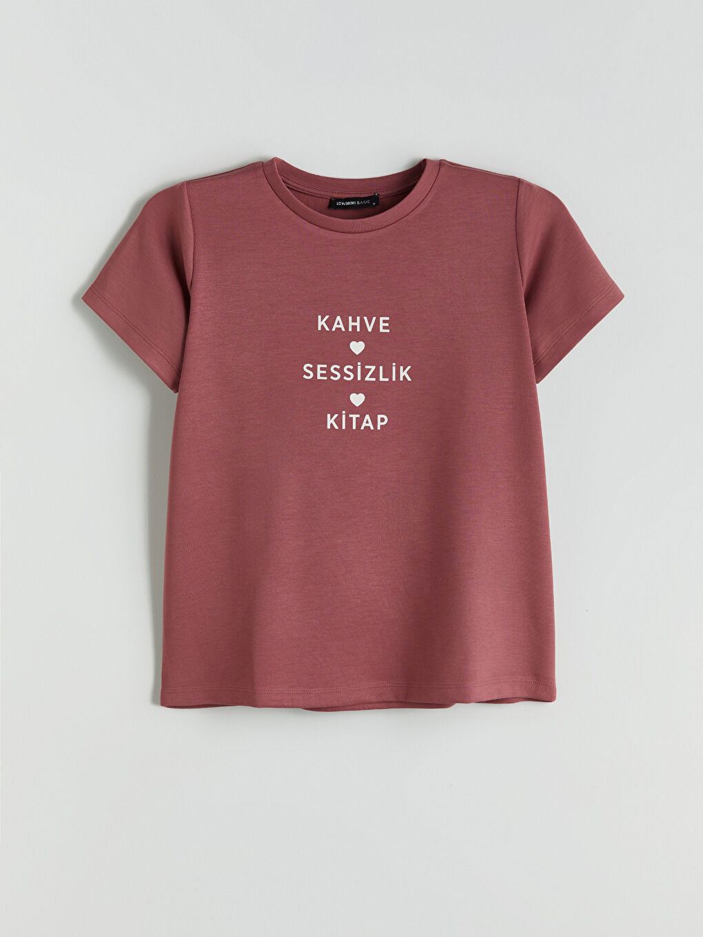 Pembe Bisiklet Yaka Slogan Baskılı Kadın Tişört-4