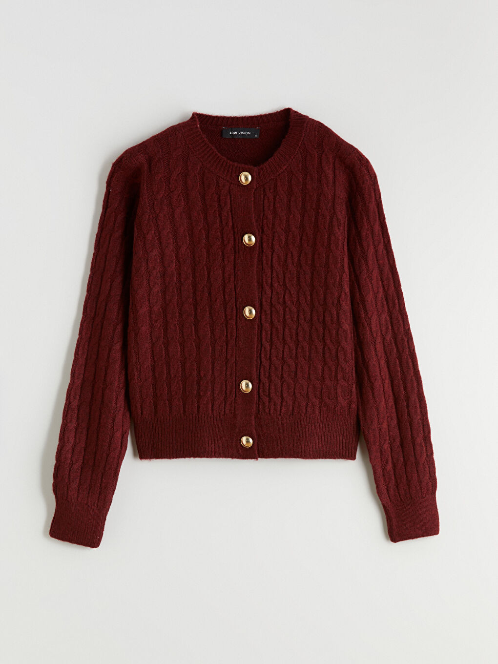 Bordo Bisiklet Yaka Kendinden Desenli Kadın Triko Hırka-4