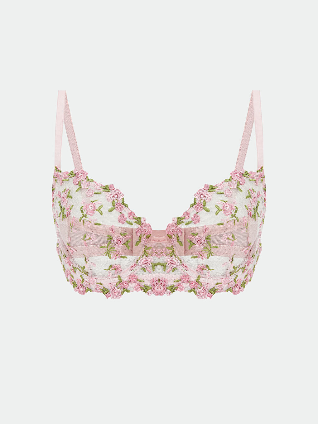 Pembe Balenli Dolgusuz Çiçekli Fantezi Tişört Sütyen