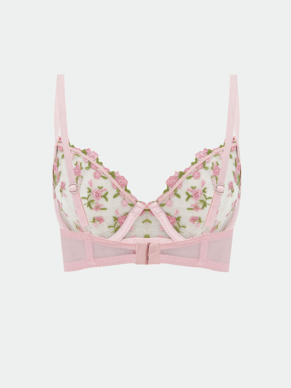 Pembe Balenli Dolgusuz Çiçekli Fantezi Tişört Sütyen-1