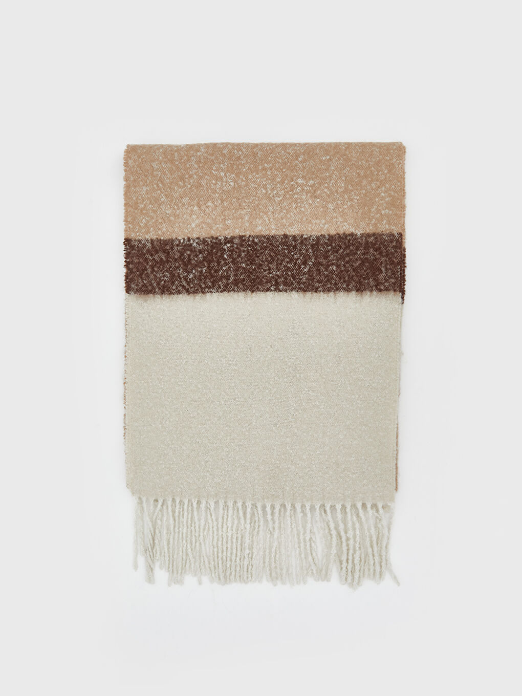 Bej Desenli Püsküllü Kadın Atkı