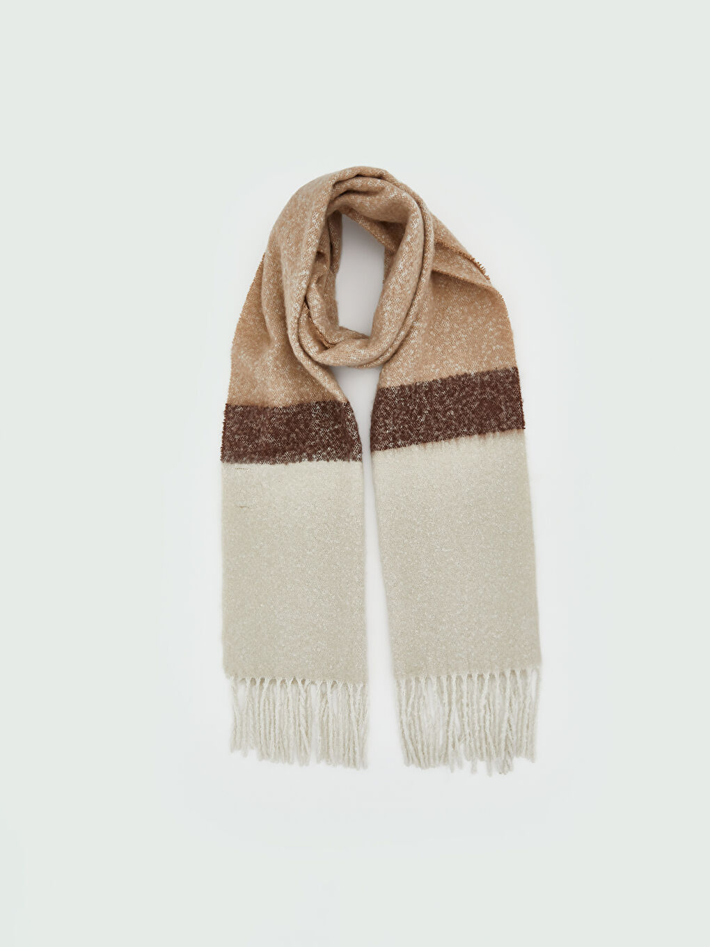 Bej Desenli Püsküllü Kadın Atkı-1