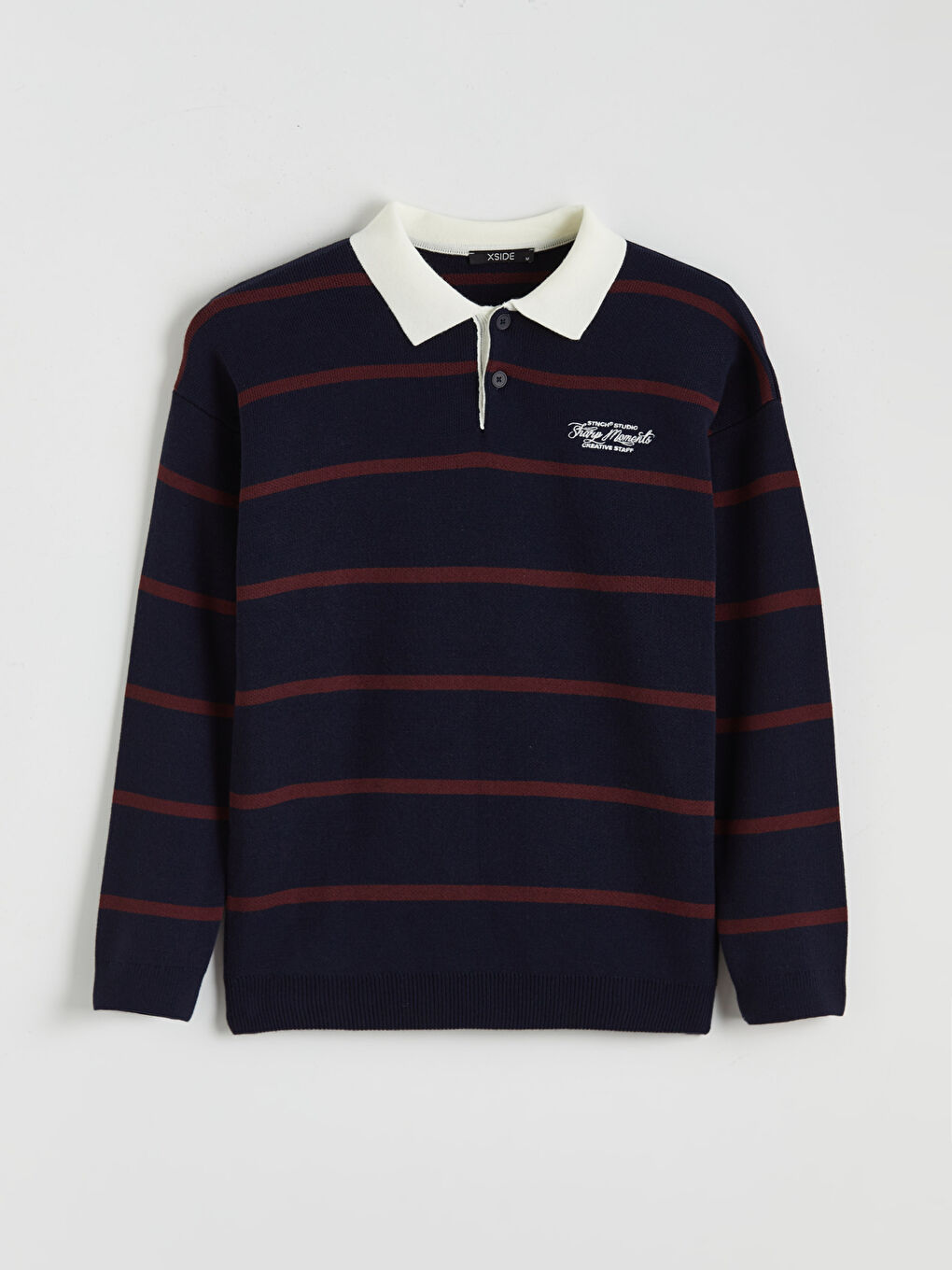 Bordo Polo Yaka Çizgili Erkek Triko Kazak-4