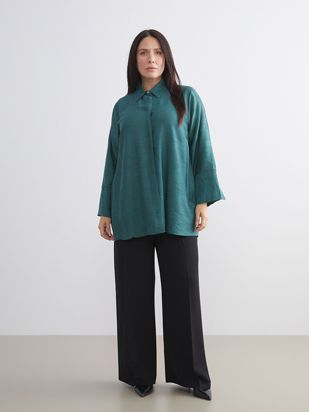 Yeşil Desenli Kadın Gömlek Tunik-5