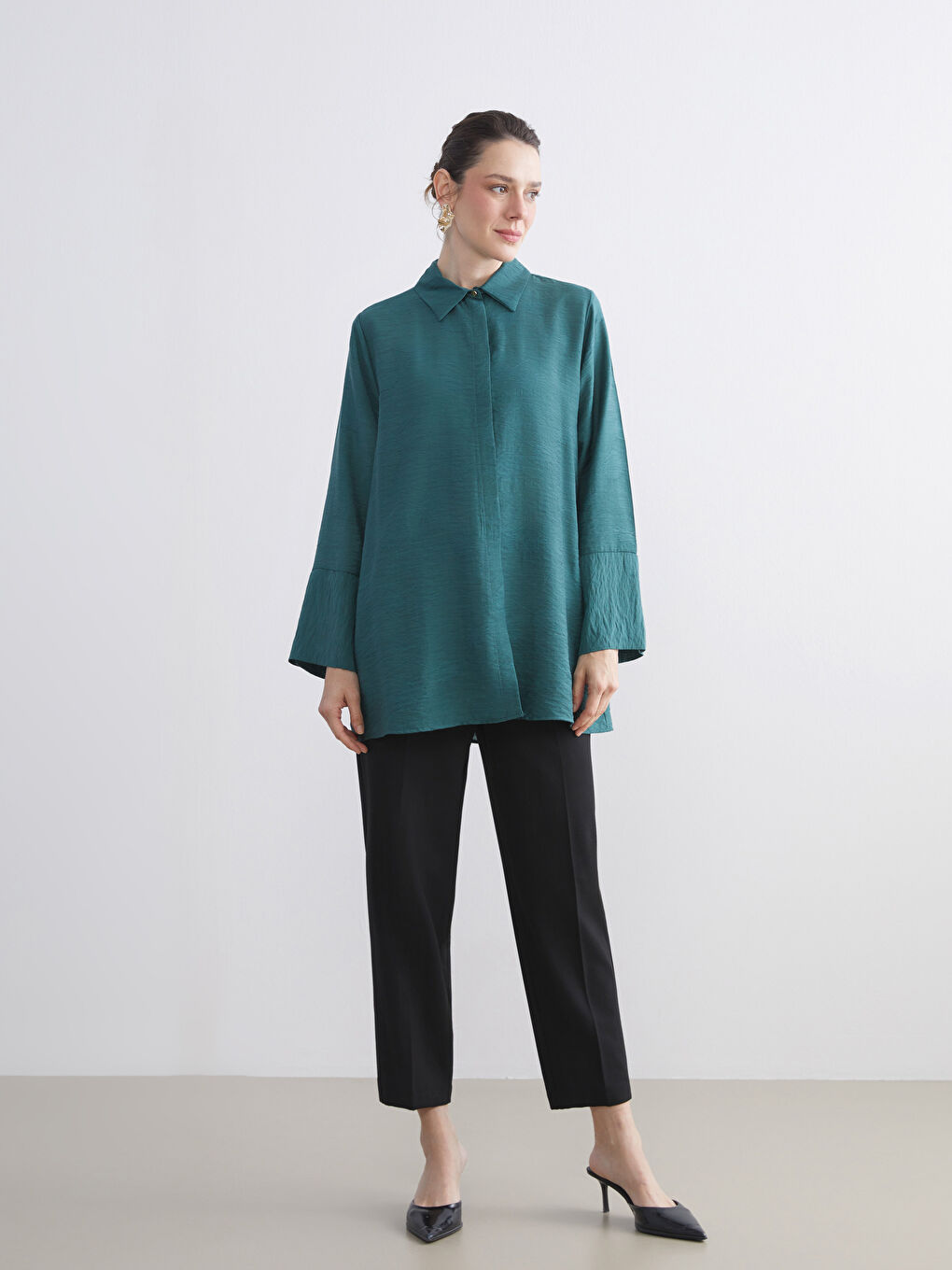 Yeşil Desenli Kadın Gömlek Tunik-2