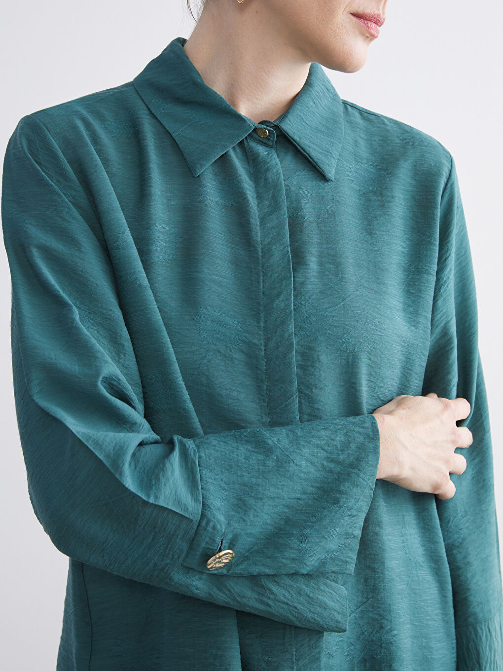 Yeşil Desenli Kadın Gömlek Tunik-3