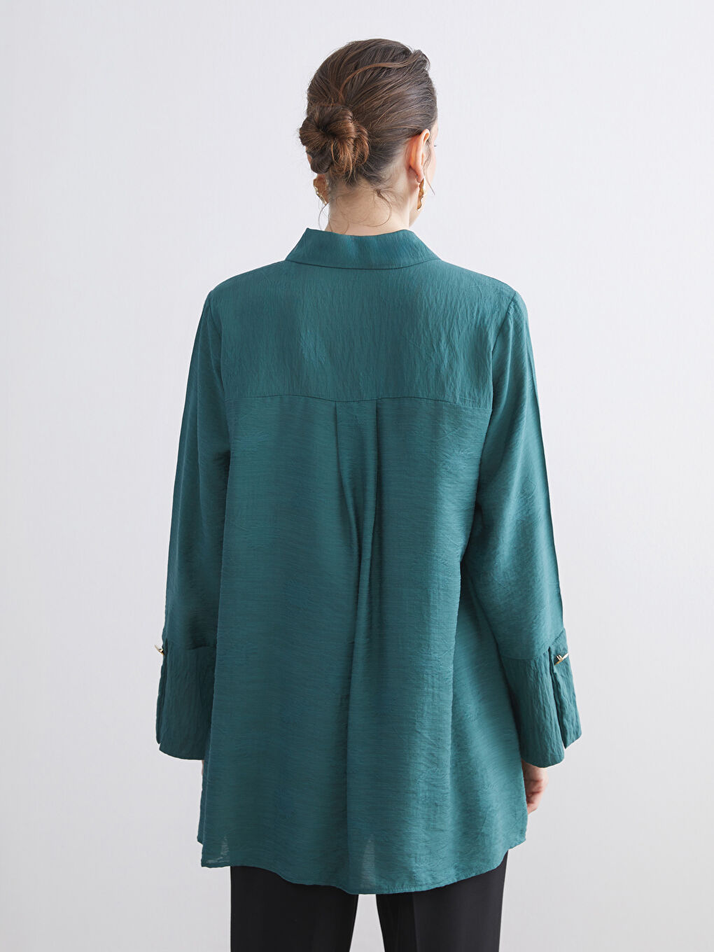 Yeşil Desenli Kadın Gömlek Tunik-4