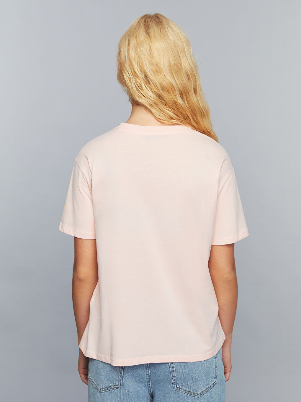 Pembe Bisiklet Yaka Slogan Baskılı Kadın Tişört-3