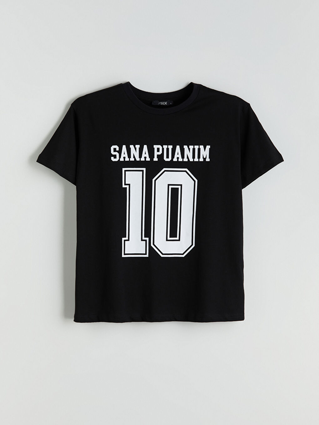 Siyah Bisiklet Yaka Slogan Baskılı Kadın Tişört-4