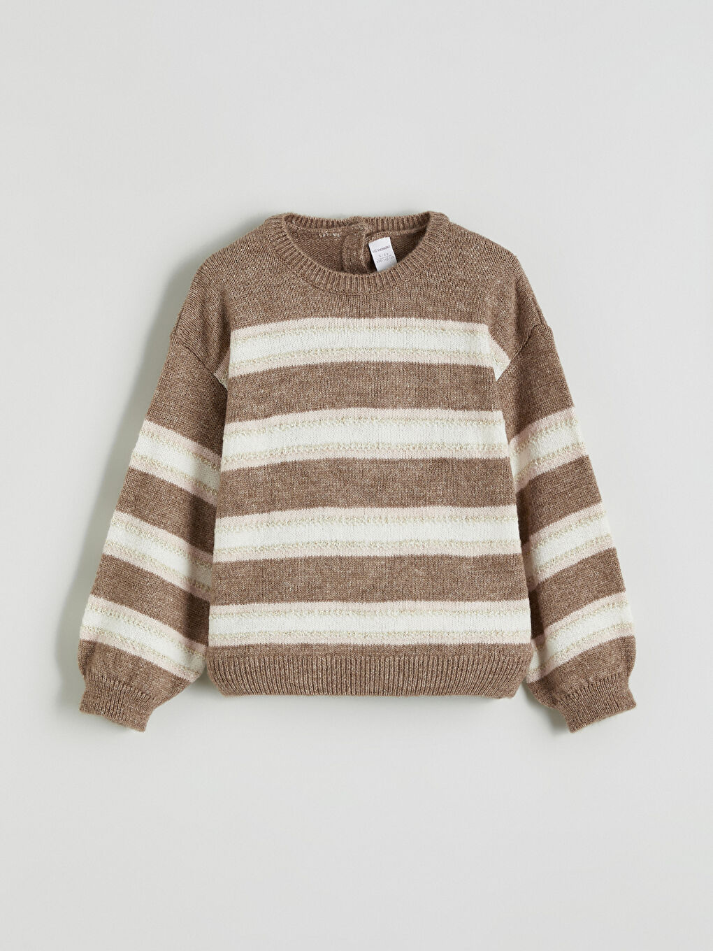 Kahverengi Çizgili Kız Çocuk Triko Kazak