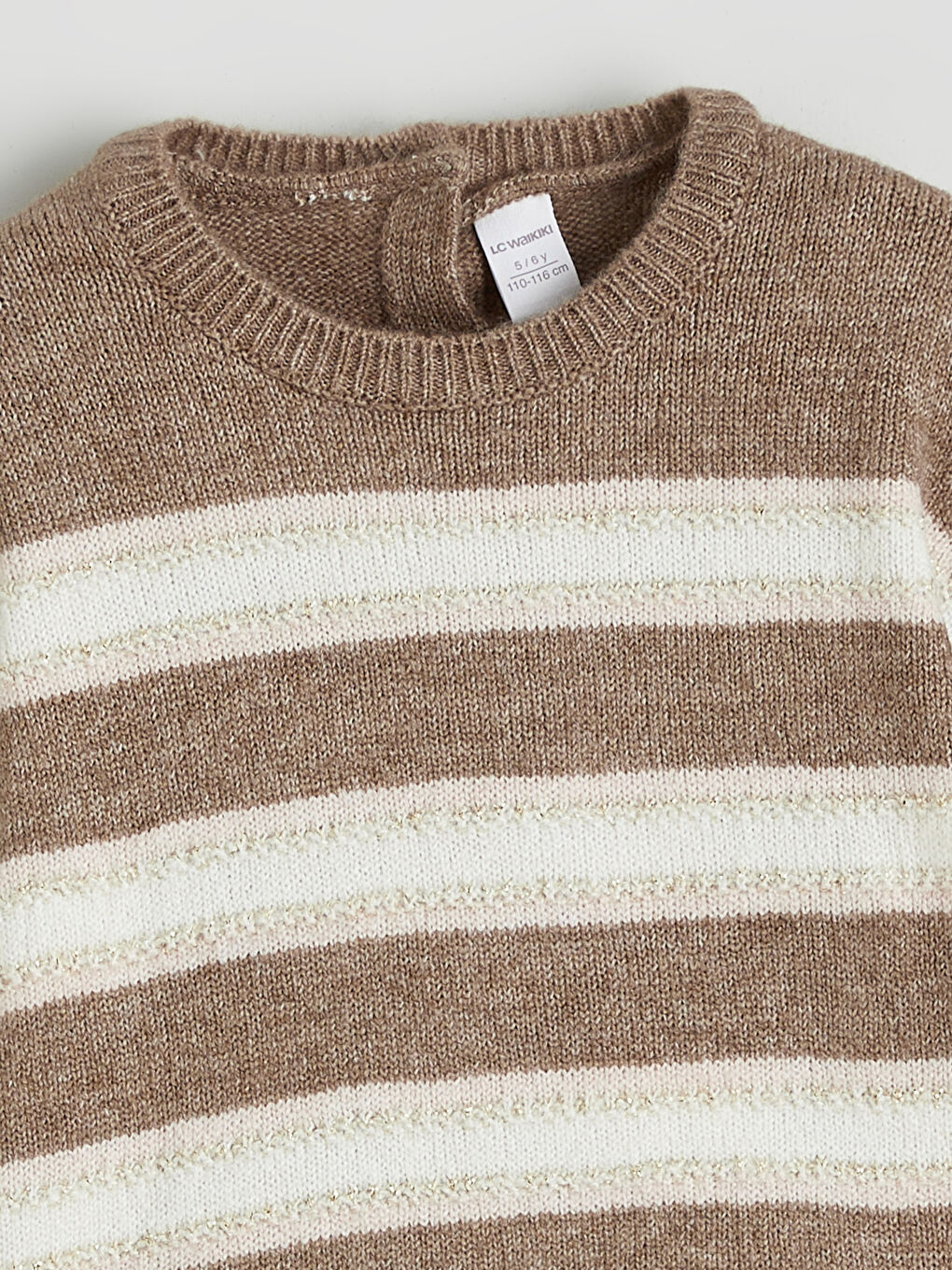 Kahverengi Çizgili Kız Çocuk Triko Kazak-1