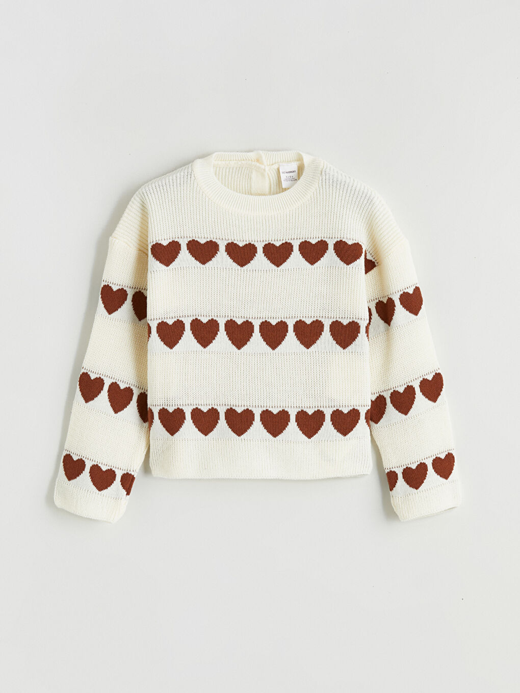 Ekru Kalp Desenli Kız Çocuk Triko Kazak ve Etek-1