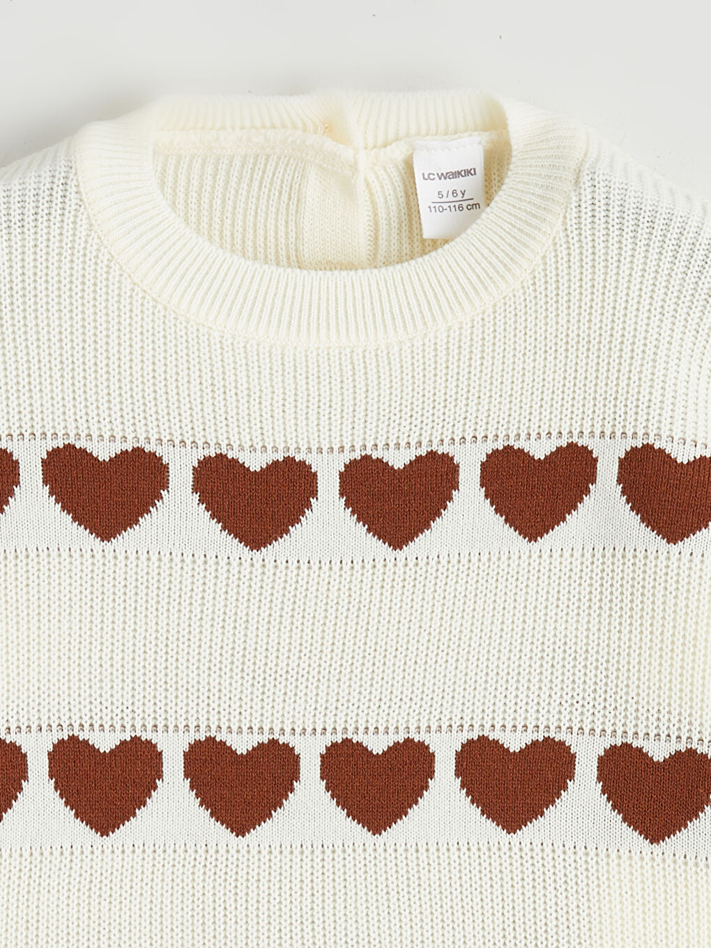Ekru Kalp Desenli Kız Çocuk Triko Kazak ve Etek-2