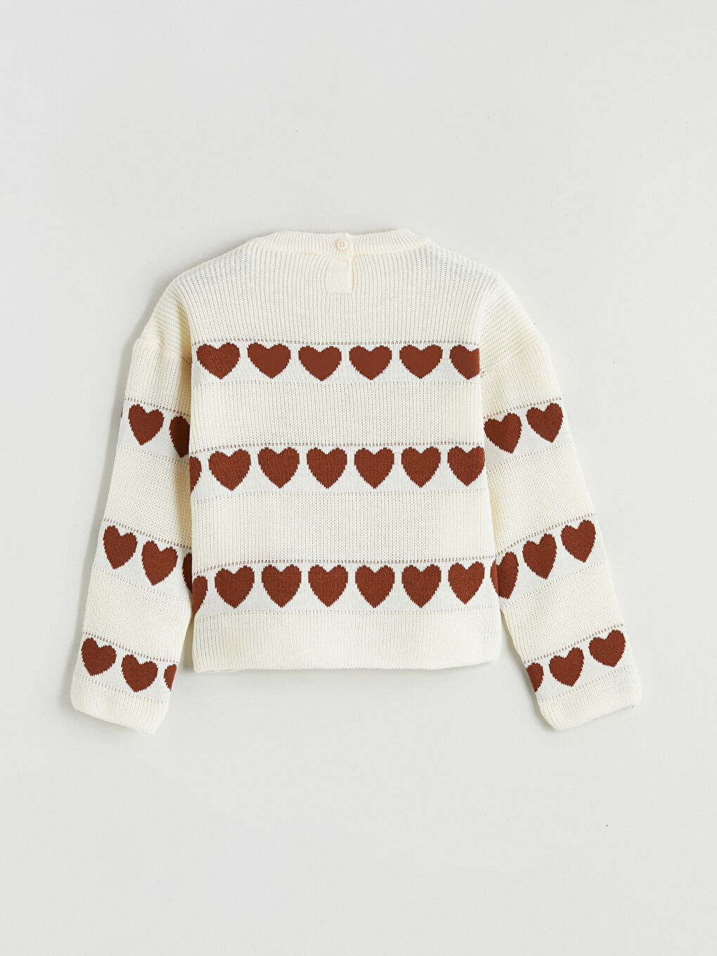 Ekru Kalp Desenli Kız Çocuk Triko Kazak ve Etek-3