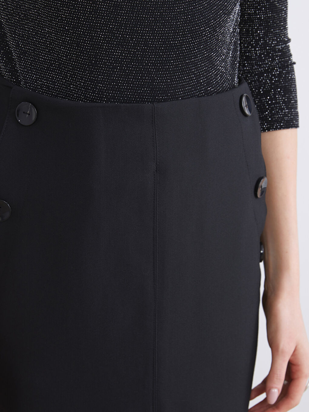 Siyah Beli Fermuarlı Yırtmaçlı Etek-5