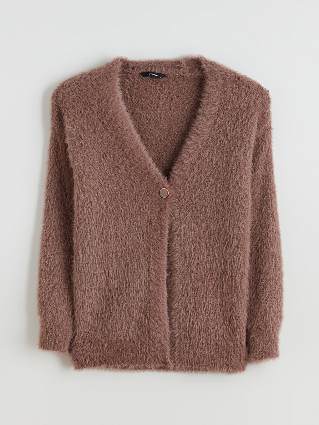 Kahverengi V Yaka Kadın Triko Hırka-4