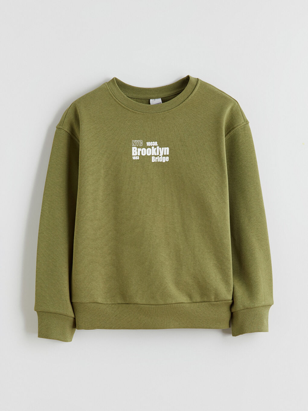 Haki Bisiklet Yaka Baskılı Kız Çocuk Kalın Sweatshirt-2