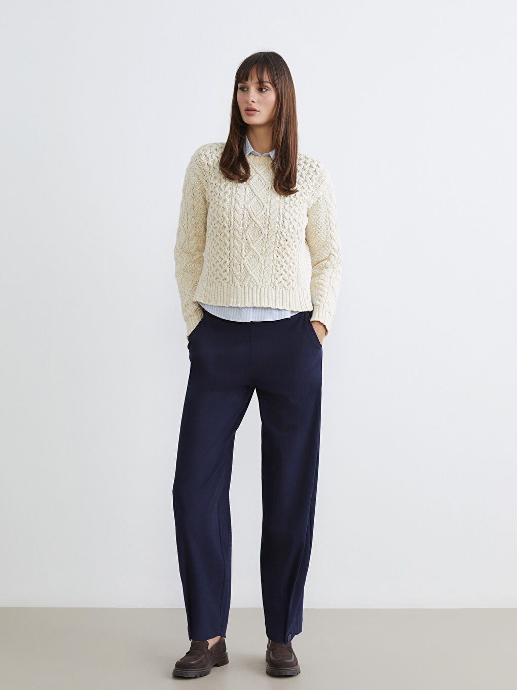 Lacivert Beli Lastikli Kadın Pantolon