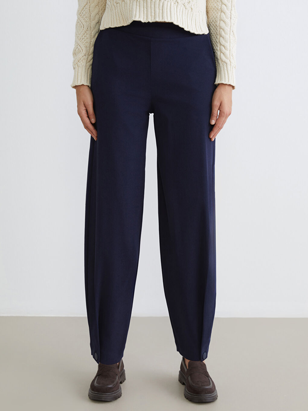Lacivert Beli Lastikli Kadın Pantolon-1
