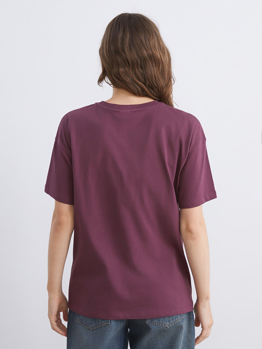 Mürdüm Bisiklet Yaka Brooklyn Baskılı Kadın Tişört-3