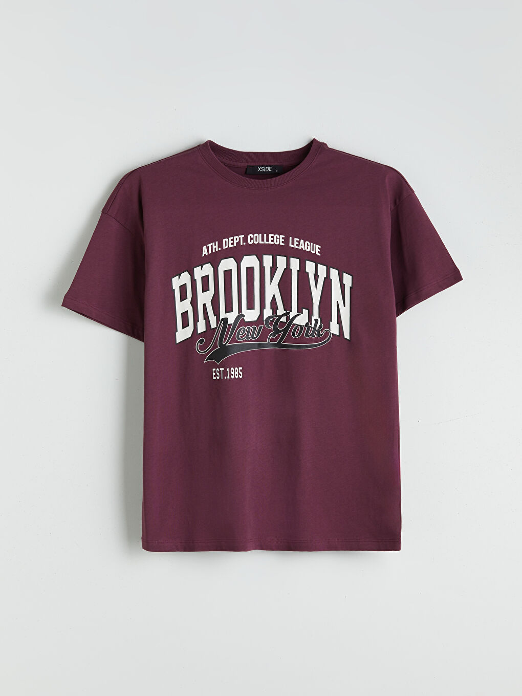 Mürdüm Bisiklet Yaka Brooklyn Baskılı Kadın Tişört-4