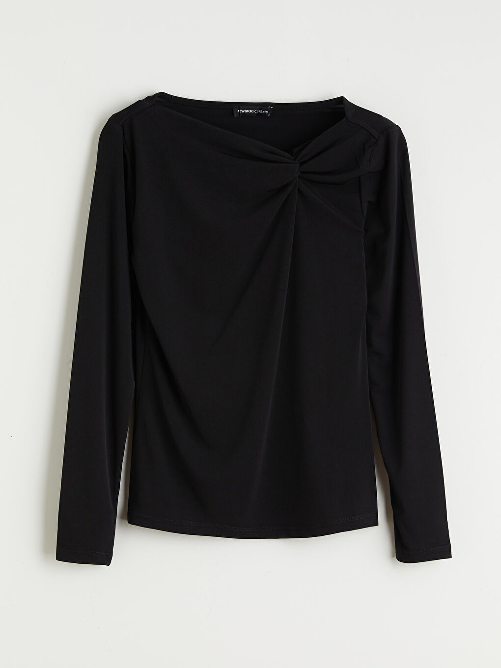 Siyah Asimetrik Yaka Büzgülü Bluz-4