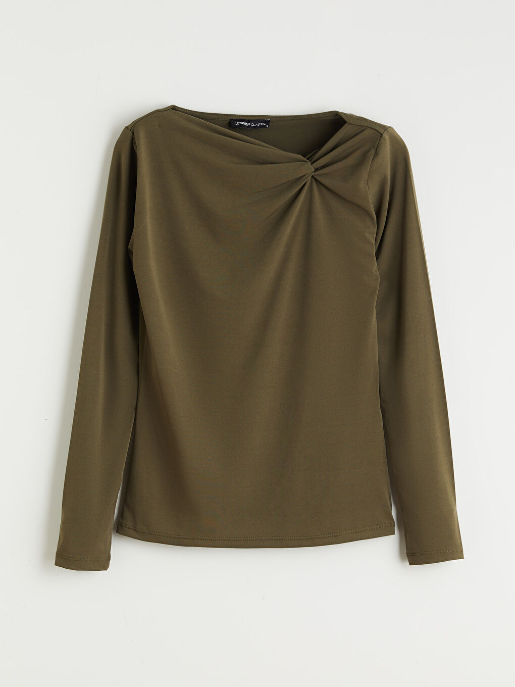 Haki Asimetrik Yaka Büzgülü Bluz-4