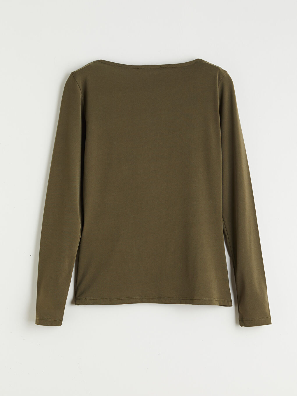 Haki Asimetrik Yaka Büzgülü Bluz-5