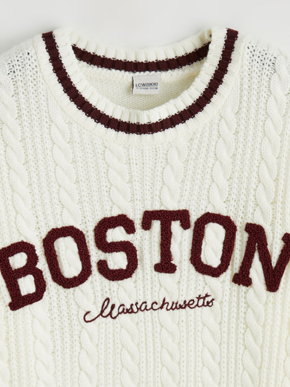 Ekru Bisiklet Yaka Nakışlı Kız Çocuk Triko Kazak-1