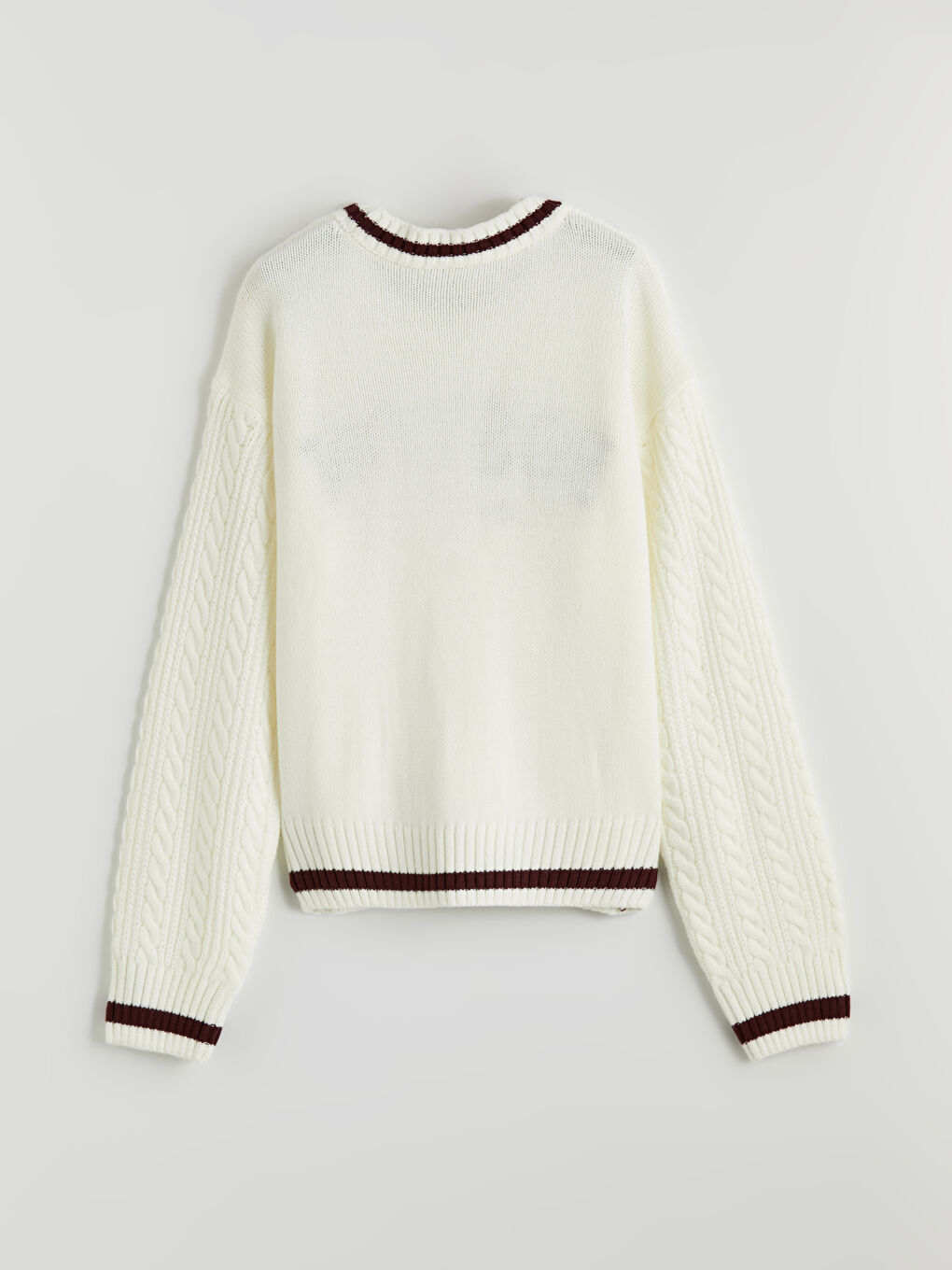 Ekru Bisiklet Yaka Nakışlı Kız Çocuk Triko Kazak-2