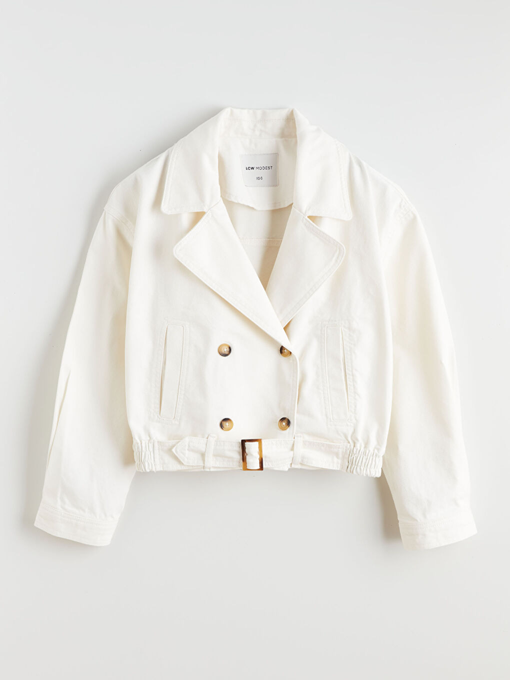 Ekru Oversize Kadın Jean Ceket-5